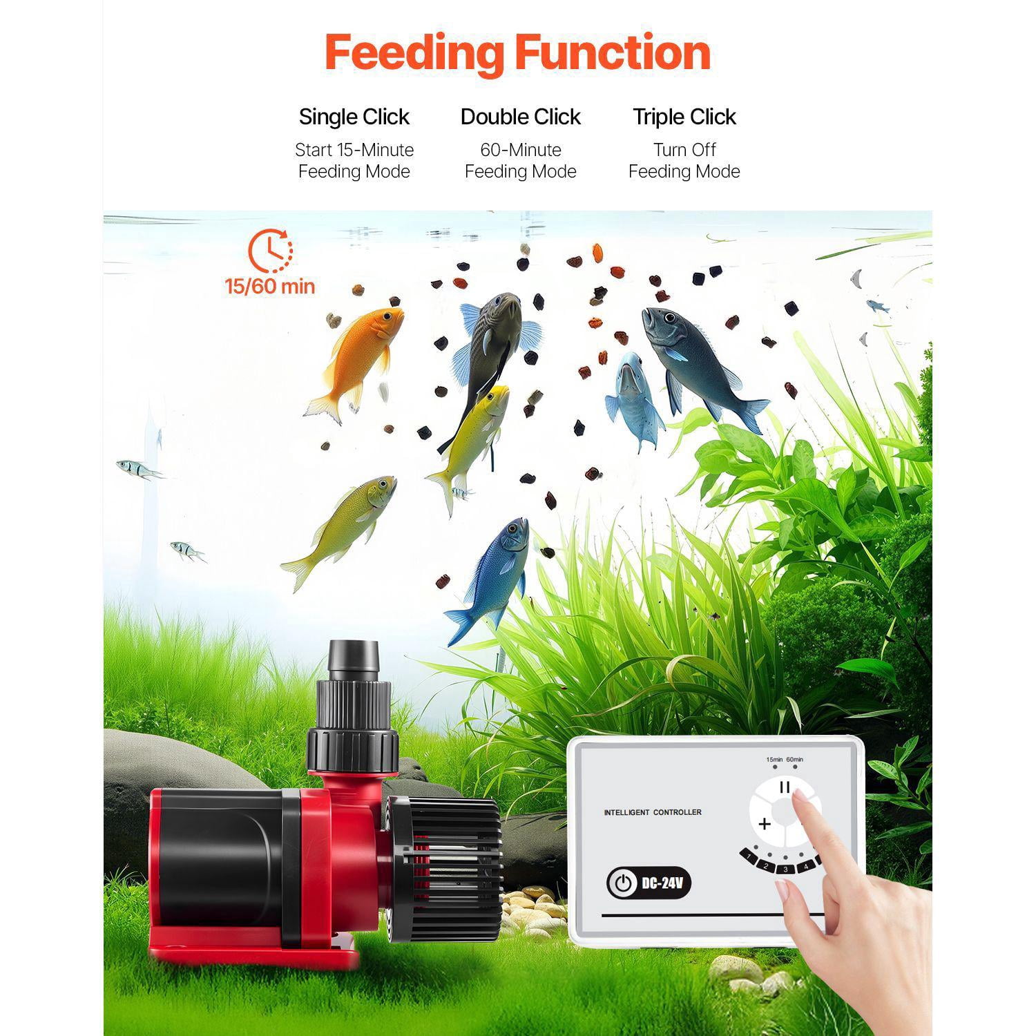 24V DC Aquarium Water Pump 30W 800 GPH Adjustable Flow Controller Feed Mode 11.5ft Max Lift Saltwater Freshwater Fish Tank Sump Pond Circulation