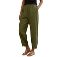 thumbnail image 4 of Soyumi Linen Palazzo Pants for Women, High Waisted Wide Leg Cotton Linen Trendy Beach Pull On Elastic Waist Casual Flowy Pants, Blackish Green, 4 of 9