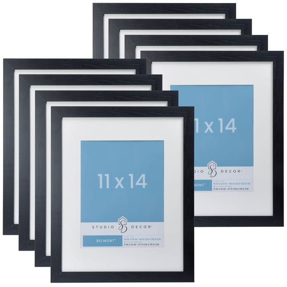 Studio Decor Black Belmont Frame with Mat - Contemporary Photo Frame with Pre-Attached Hardware & Easel, 8 Pack