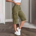 thumbnail image 2 of RYRJJ Women's Hiking Shorts Long Bermuda Cargo Below The Knee Capris Lightweight Elastic Waist Summer Cropped Pants for Women Casual(Army Green,S), 2 of 6