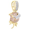thumbnail image 2 of 10K Yellow Gold Round Diamond Rose Flower Statement Pendant 1" Pave Charm 1/4 CT, 2 of 6