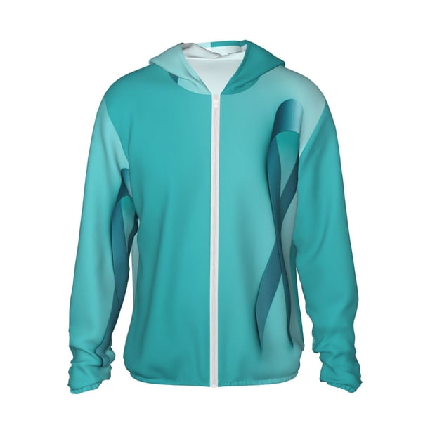 Fotbe a Teal Ribbonin Chaqueta con Protección Solar UPF 50+ para Hombre y Mujer, Camisa con Capucha y Bolsillos-Small