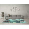 thumbnail image 3 of Ahgly Company Machine Washable Indoor Round Patchwork Light Blue Transitional Area Rugs, 5' Round, 3 of 4