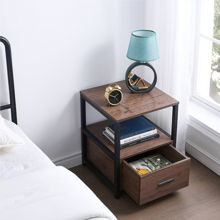 VECELO Set of 2 Nightstand with Drawer, Square End Side VECELO Set of 2 Nightstand with Drawer, Square End Side