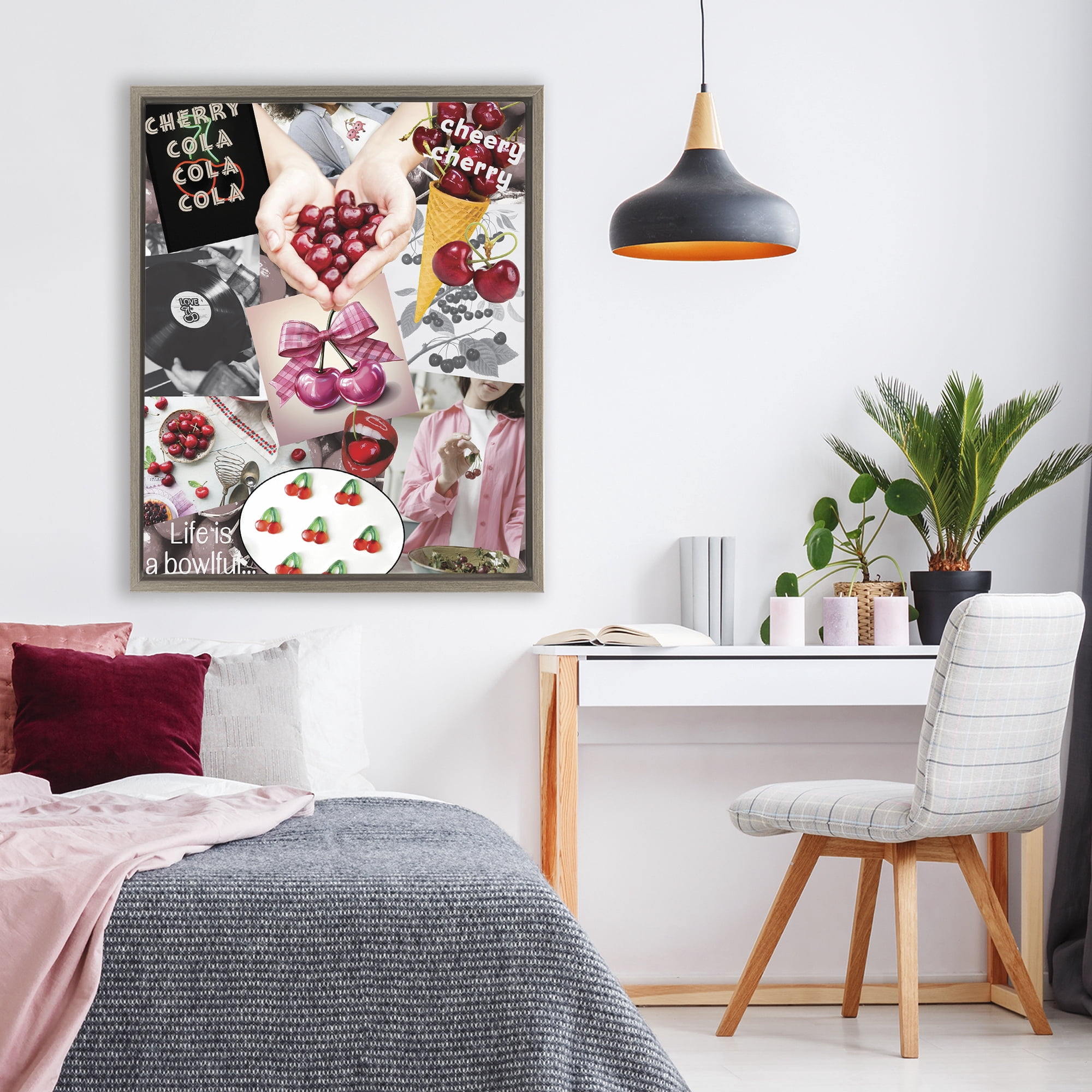 Stupell Industries Retro Cherry Mood Board Brown Framed Floater Canvas Wall Art, design by Grotto Studios