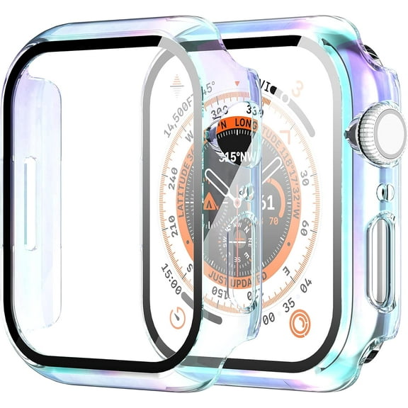 KOMI for Apple Watch Series 9/8/7/6/5/4/Series SE/SE 2 45mm All-Around Screen Protector Case, Tempered Glass Screen Protector Case Ultra-Thin for iWatch 45mm Protection Cover Color Clear