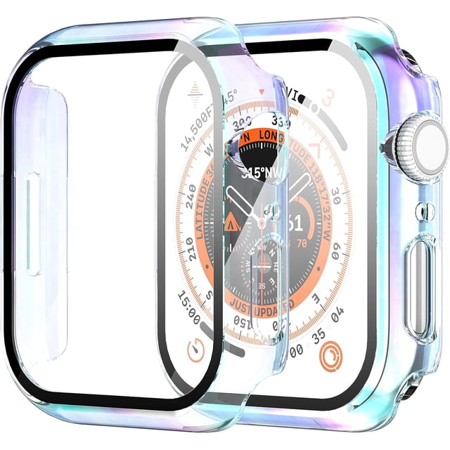 Yanonmyfd 2 Piezas Funda para Apple Watch Series 6/5/4/SE 3/SE 2/SE 40mm Protector Pantalla Vidrio Templado Incorporado,HD Protección Completa PC Dura Estuche Protective Case,Transparente,40mm