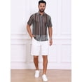 thumbnail image 5 of DARING DIVA Men's Striped Short Sleeve Button Down See Through Shirts S Gray Brown, 5 of 7