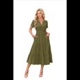 thumbnail image 1 of Vestido de Larga con Cuello en V, Plisado y Mangas Abullonadas, Verde , Talla L, 1 of 4