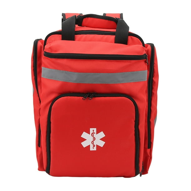 Bolsa de bomberos roja de gran capacidad, mochila médica de emergencia duradera para viajes y campamentos.