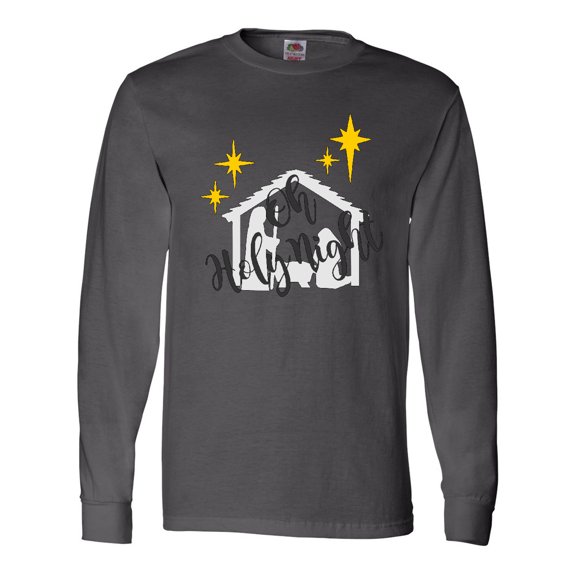 Inktastic Oh Holy Night Christmas Nativity with Yellow Stars Long Sleeve T-Shirt