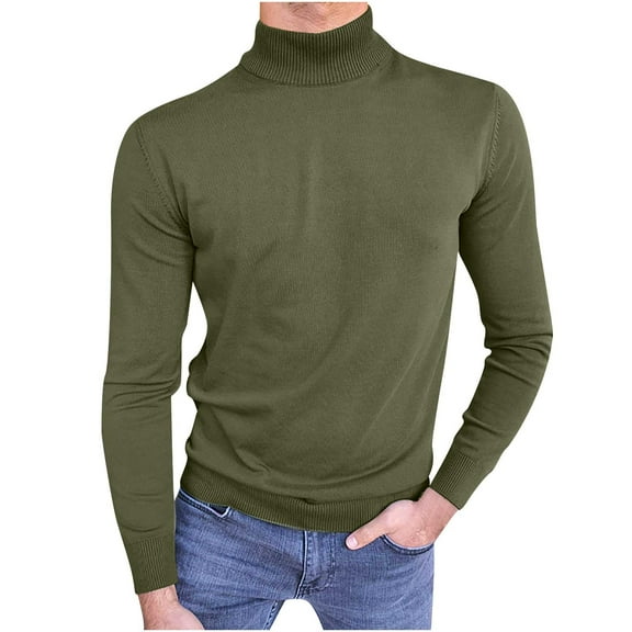 Fall Shirts for Men Men Casual Solid High Collar Slim Fit Knit Pullover Thin Sweater Blouse