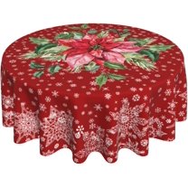 Christmas Flower Round Tablecloth 60 Inch Washable Reusable Decoration Table Cover for Kitchen Party