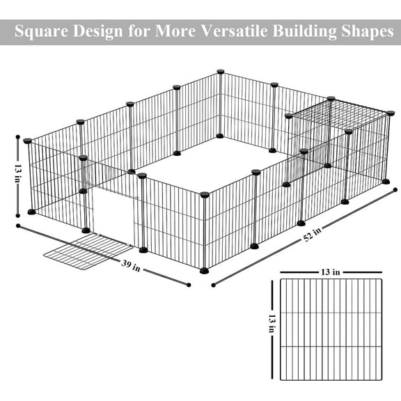 16pcs Small Animal Pet Playpen with Door & Waterproof Mat, Portable Metal Wire Cage for Rabbit, Guinea , Puppy & Kitten