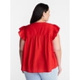 thumbnail image 3 of Terra & Sky Women’s Smocked Yoke Blouse with Flutter Sleeves, Sizes 0X-5X, 3 of 5