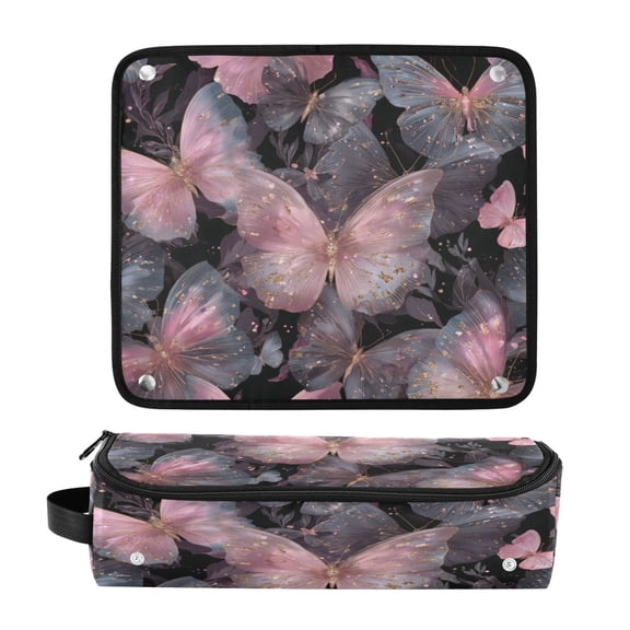 Hair Tool Organizer Bag with Heat Resistant Mat Removable Travel Storage Case for Hot Air Brushes Curling Irons Pink with Gold Butterfly