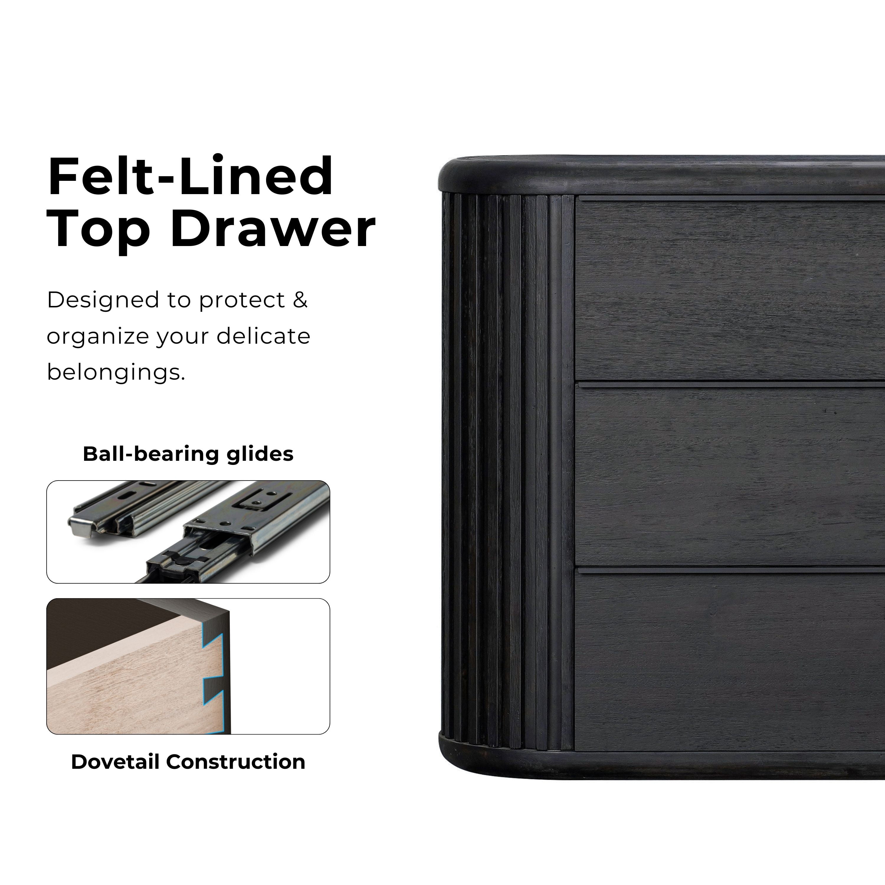 Furniture of America Kaelin Modern Fluted and Rounded 6-Drawer Dresser, Black