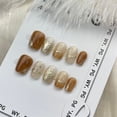 thumbnail image 2 of Press on Nails Extra Short Square Pure handmade manicure amber color smudged manicure removable false nail patches  press on nails fake nail, 2 of 5