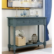 Entryway Table with Drawers, SEGMART Console Table with Storage, Solid Wood Vintage Sofa Table with Bottom Shelf, Modern Entry Table Hallway Table for Living Room Entryway Hallway Foyer, Navy