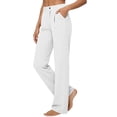 thumbnail image 5 of Women's Soft Fabric Yoga Pants with Pockets, Elastic Waist High Stretch Casual Fit, Solid Color Pants for Women, Workout Lounge Sports, Athletic Trousers | VerBelle,White L, 5 of 7