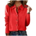 thumbnail image 5 of ClodeEU Women's Button Down Lapel Collar Long Sleeve Sweater,Casual Trendy Loose Sweater Red,Womens Plus M, 5 of 8