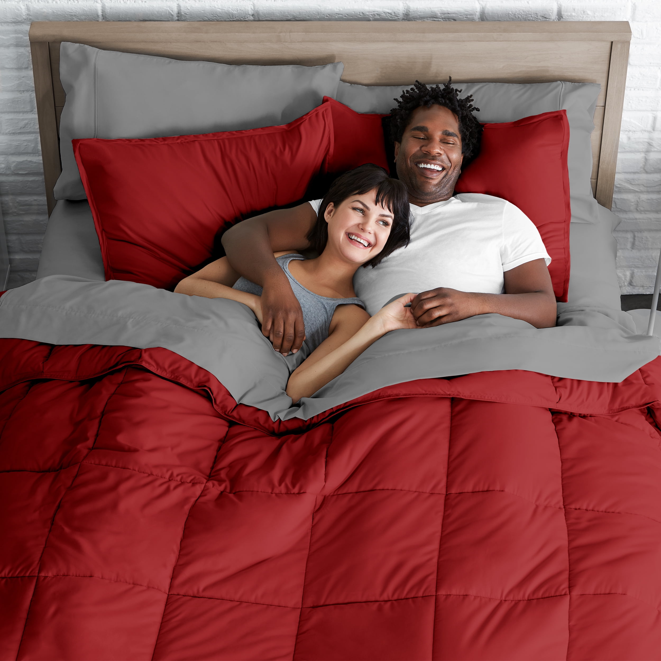 Bare Home Microfiber 8-Piece Red and Light Gray Bed in a Bag, Split King