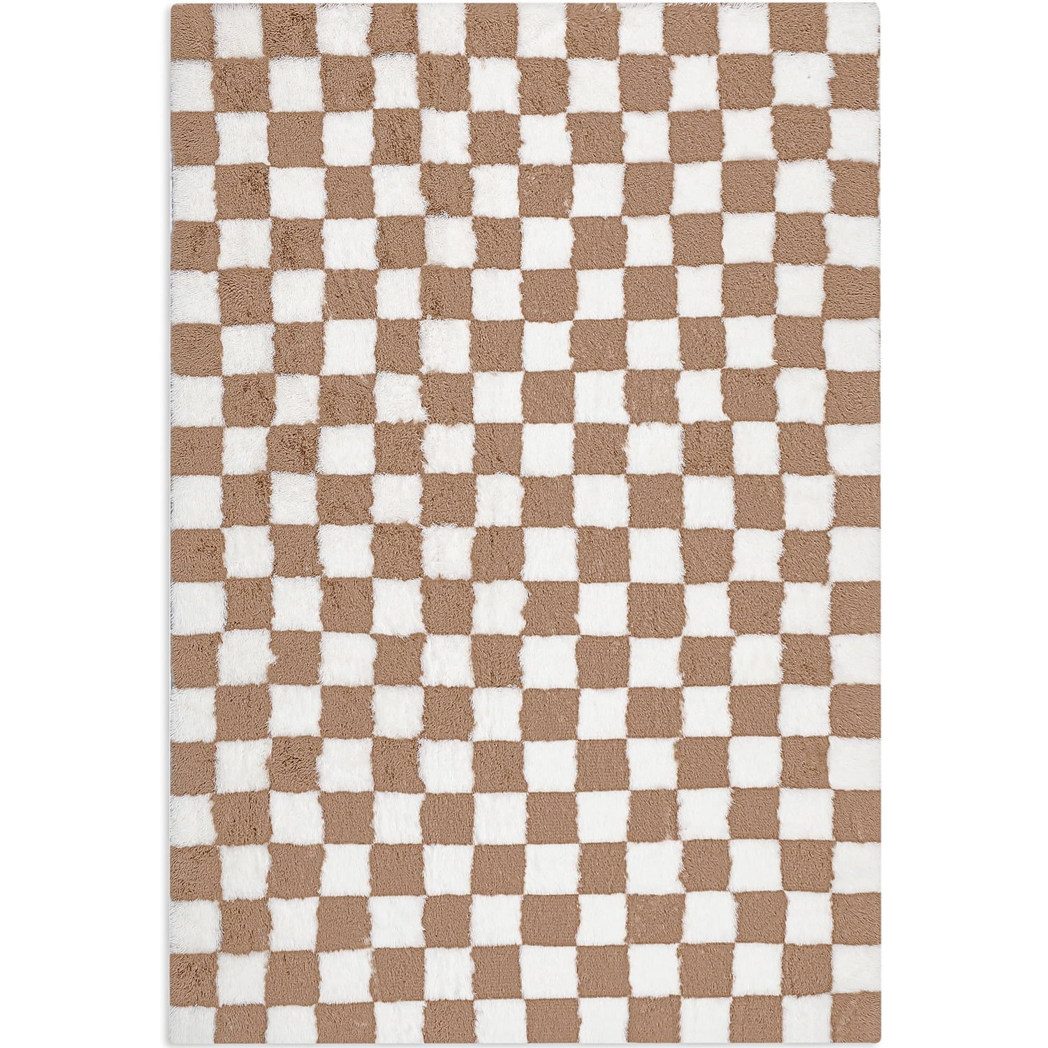 BERTHMEER 9'x12' Shag Area Rugs for Living Room Bedroom Bedroom Fluffy Rugs Geometric Checkered Contemporary Rugs Carpets,Brown White