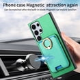 thumbnail image 6 of Phone Case for Samsung Galaxy S24 Ultra, Ultra Slim Phone Grip Ring Stand PU Leather Detachable Magnetic Credit Card Holder Drop Protective Case Cover Compatible with Samsung Galaxy S24 Ultra, Green, 6 of 8