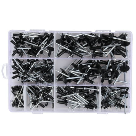 

Manufacturing Consumption Blind Rivets Set 200PCS Aluminum Black Blind Rivets of 8 Different Sizes for Car Ship Plane Electric Appliances Building Industry Assemble Parts