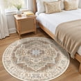 thumbnail image 5 of Toyoso 5x5 Round Washable Area Rug Traditional Medallion Cream Grey Circle Rug Soft Low Pile Pet Friendly For Reading Nook Entryway Small Spaces Decor, 5 of 9