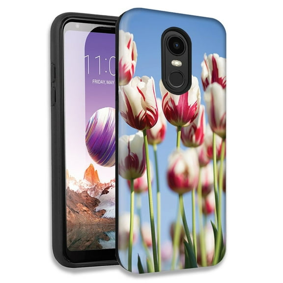 Mundaze Red White Tulips Double Layer Hybrid Case Cover For LG Fortune 2/Aristo 2 Plus/Zone 4/Aristo 3