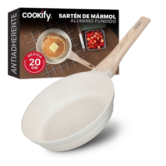 Sartén de Aluminio con Revestimiento Antiadherente, 100% Libre de PFOA Cookify (Mármol Beige, 20 cm)