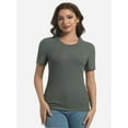 thumbnail image 5 of Women's Crew Neck Ribbed Fitted Shirt Basic Short Sleeves Summer T Shirt Tops, 5 of 7