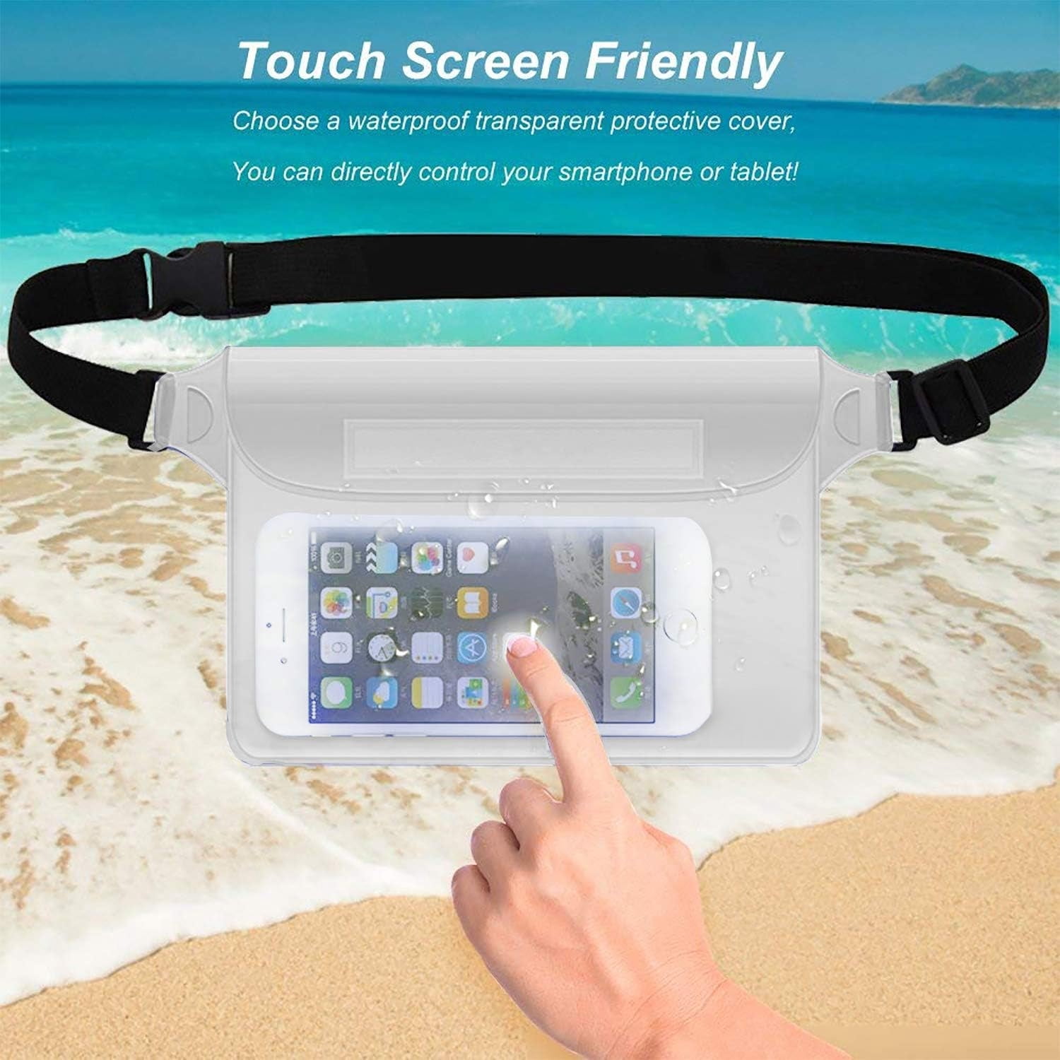 Ron Waterproof Pouch with Waist Strap (2 Pack) | Beach Accessories Best Way to Keep Your Phone and Valuables Safe and Dry | Perfect for Boating Swimming Snorkeling Kayaking Beach Pool Water Park