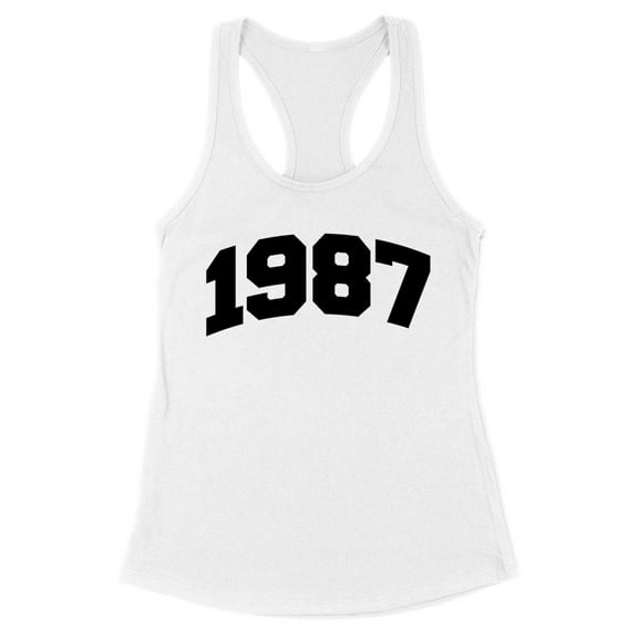 1987 College Style Tank Top Fitted Racerback Women's Large White