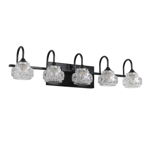 Hi-LIGHTS,Retro 5-Light Bathroom Vanity Light Fixture with Crystal Glass Shades(Bulbs Not Included),Wall Mounted Lighting for Bathroom,Dressing Room,Powder Room and Vanity Mirror(Black）
