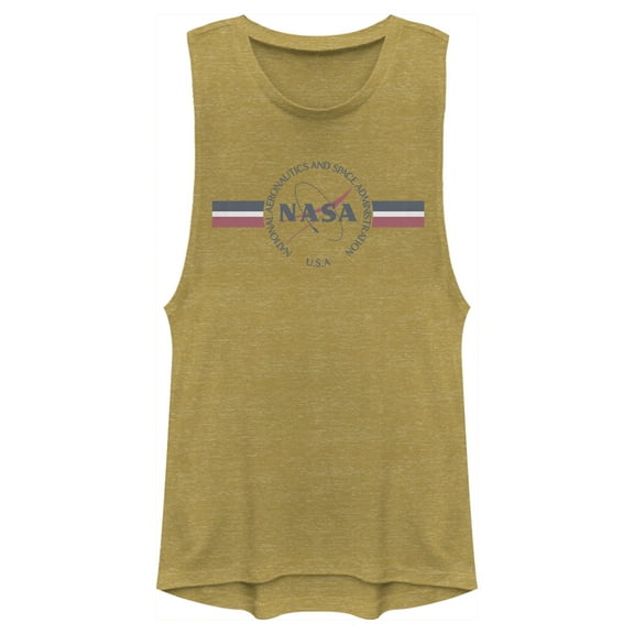 Junior's NASA Red White And Blue Banner Logo  Festival Muscle Graphic Tee