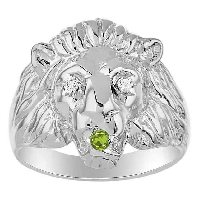 RYLOS Rings Sterling Silver Lion Head Ring Diamonds in Eyes & Gemstone Mouth Fun Designer Rings Peridot Jewelry Size 13