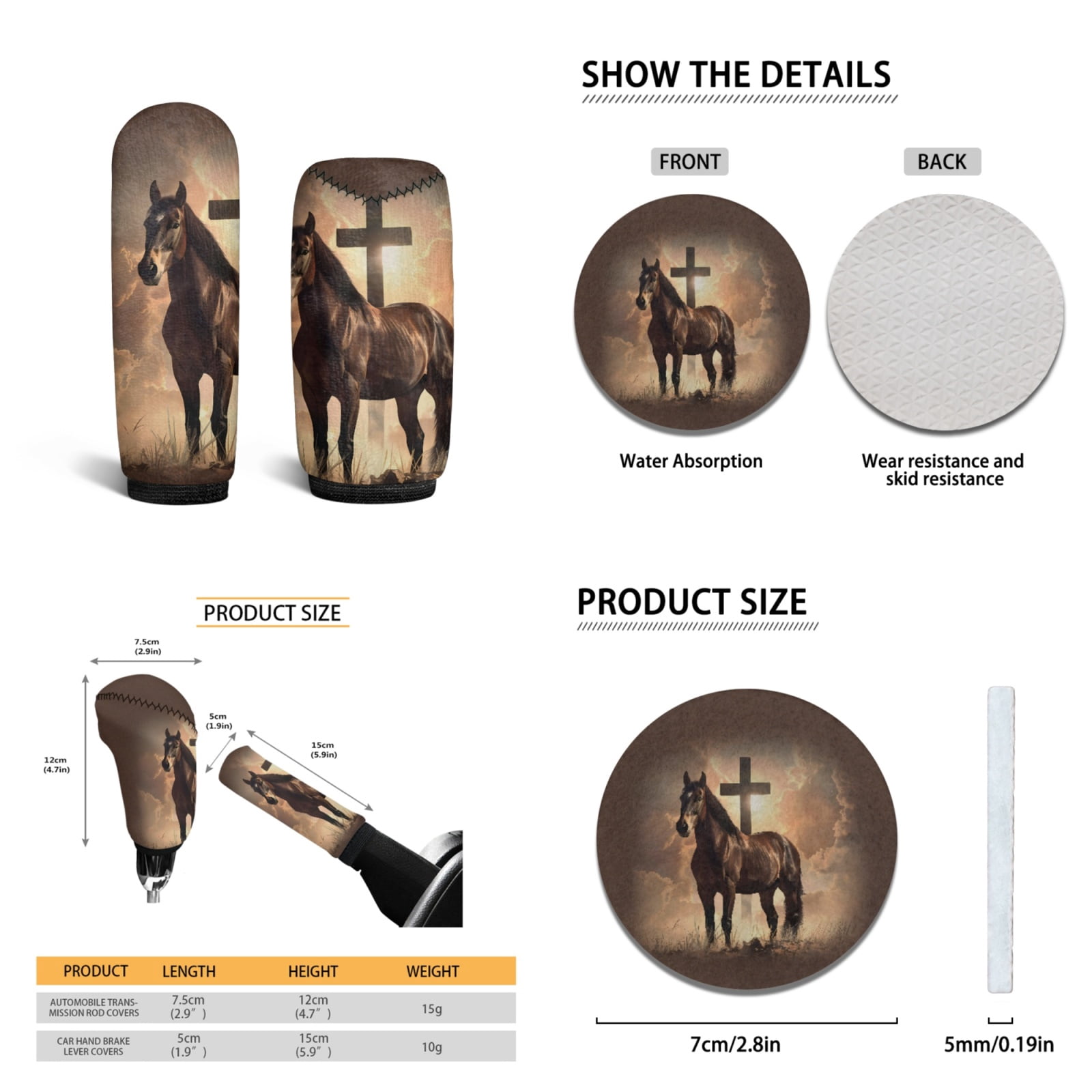 Yuyamidu Cross Car Seat Cover Full Set with Auto Floor Mats Steering Wheel Cover Horse Car Seatbelt Pads Coasters Handbrake Gear Shift Knob Cover 15pcs Car Accessories Set, Brown
