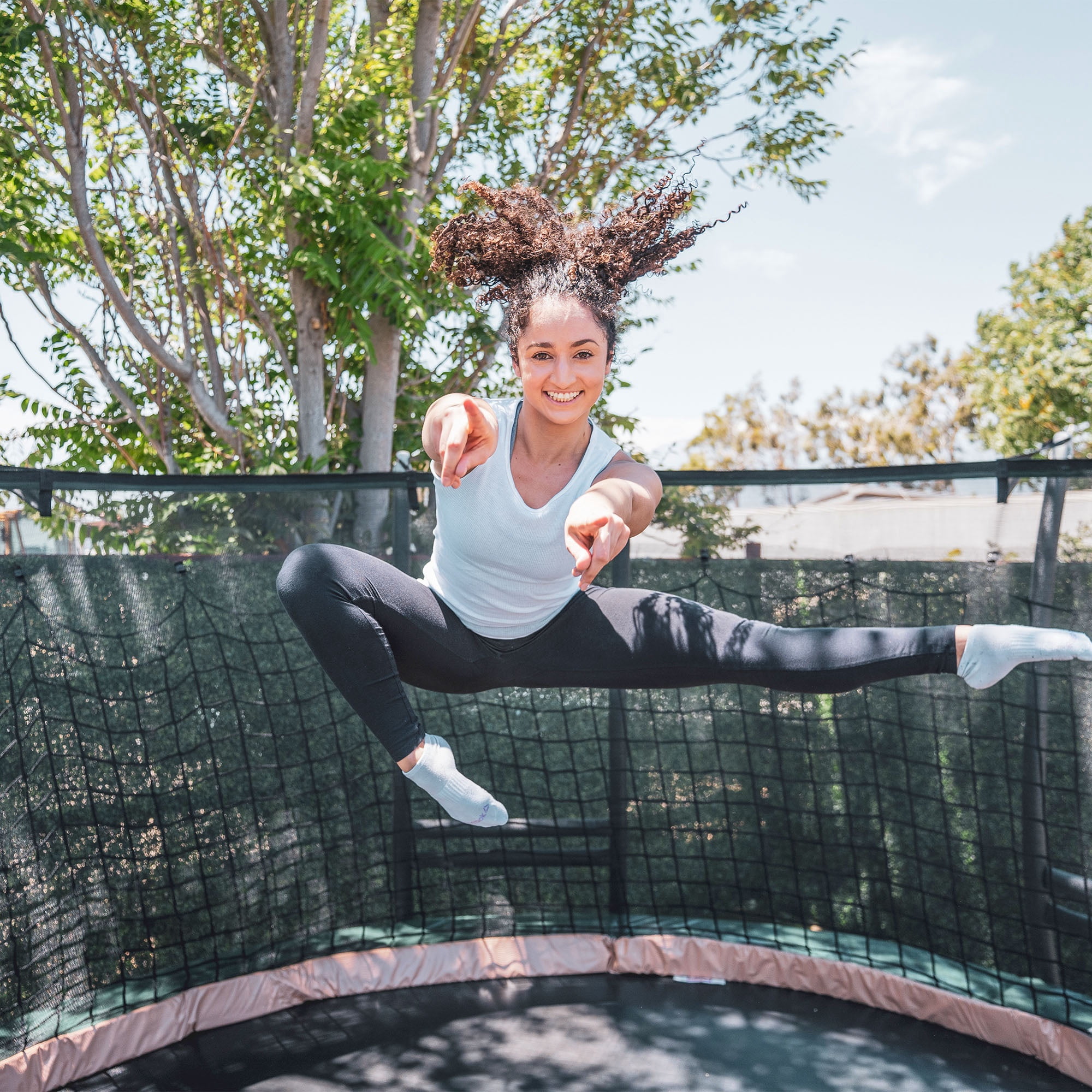 PowerSpring PS1600 16ft Round Outdoor Trampoline with Double Safety Enclosure Net, 11in Galvanized Springs & Water Anchor System, 300 LBS Max Weight Capacity