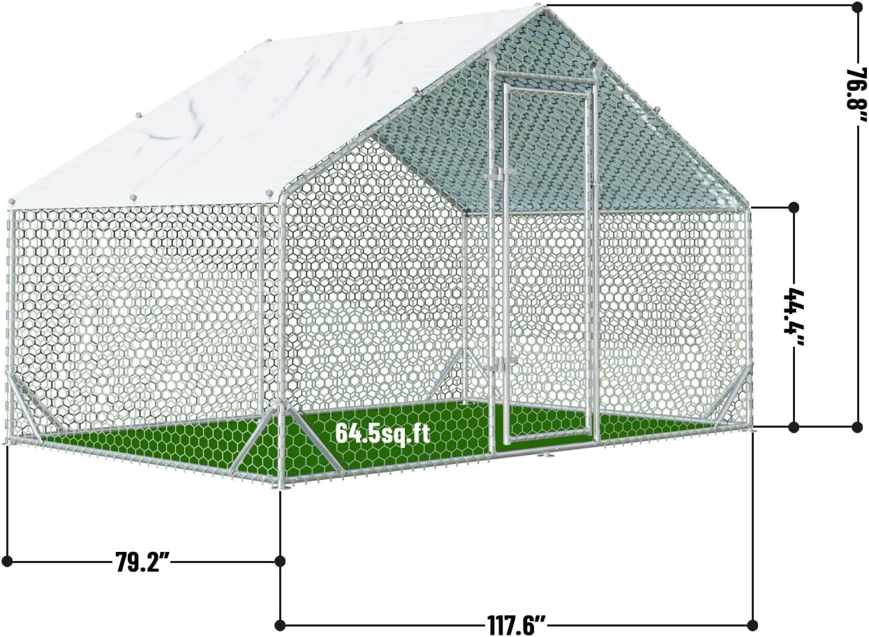 DreamCurship Large Metal Chicken Coop, Outdoor Walking Poultry Cage, Chicken Runs Hen House Rabbits Habitat Cage with Waterproof and Anti-UV Cover for Yard Outdoor Farm