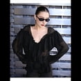thumbnail image 4 of Blusa de Larga con Cuello en V y Volantes para Mujer, Estilo Elegante y Casual, para Otoño. Negro L, 4 of 7