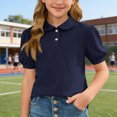 thumbnail image 6 of YNGKMEA Uniform Polo Shirts for Girls Short Sleeve Peter Pan Collar School Uniform Shirts Kids Cute Puff Sleeve Polo Shirt, 6 of 6