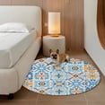 thumbnail image 2 of Blue Mediterranean Round Area Rug 6Ft Washable Circle Rugs for Bathroom Office, Vintage Moroccan Tiles Texture Non-Slip Carpet Floor Mats Indoor Outdoor Carpet Runner Aesthetic Home Decor, 2 of 8