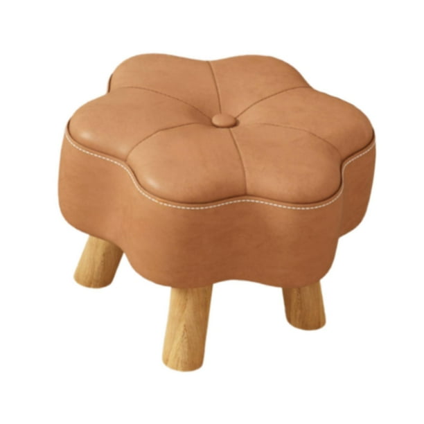 Reposapiés pequeño con patas de madera para sala de estar, entrada y salón. marrón