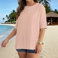 thumbnail image 2 of Lenago Womens T-shirt 1/2 Sleeve Crew Neck Summer Shirt Lightweight Breathable Solid Color Plus Size Tops Summer Holiday Casual Essentials Beach Fashion, 2 of 10