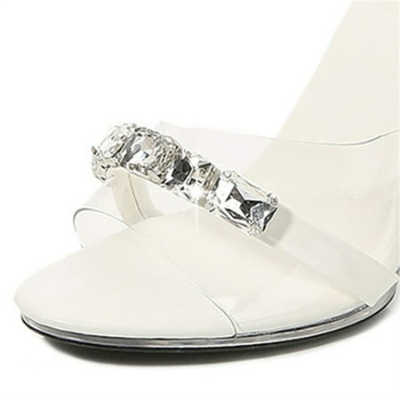 

Women‘s Ankle Buckle Strap High Heels Rhinestone Transparent Upper Open Toe Sandals Party Stiletto Heels