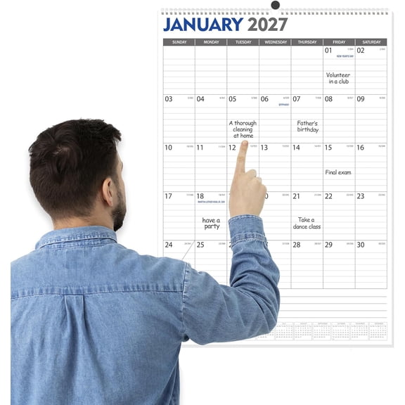 OuMuaMua Large Wall Calendar 2027-2028, 18-Month Hanging Calendar with Note Section, Jan 2027–Jun 2028, 22" x 15" Vertical Monthly Planner for Office Home Organizing