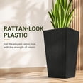thumbnail image 3 of Outsunny 24" Tall Planters Set of 3, Outdoor Flower Pots with Rattan-Style Design, PP Plastic Plant Pots with Drainage Hole and Plug, Black, 3 of 10