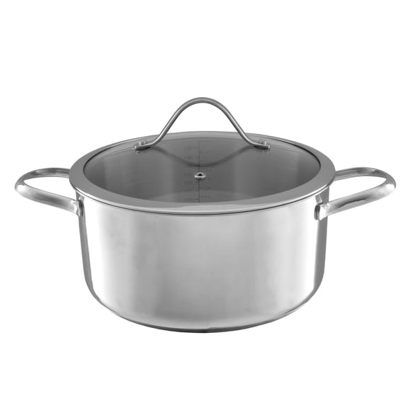 Classic Cuisine 6 Quart Induction Compatible Stainless Steel Stockpot with Tempered Glass Lid, Polished